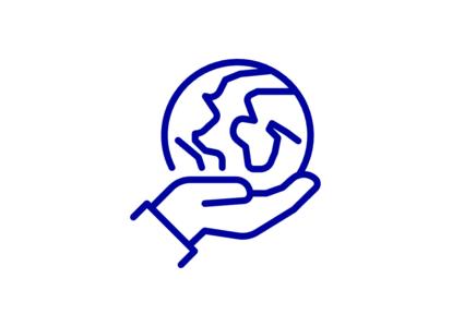 Icondarstellung, die eine Hand zeigt, die eine Weltkugel in der Hand hält. 