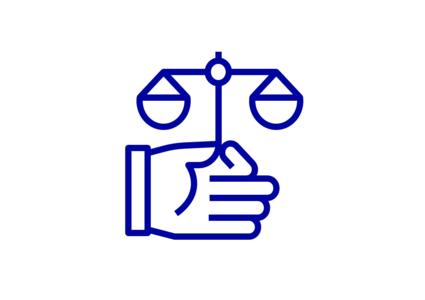 Icon-Darstellung von einer Hand, die eine Waage in der Hand hält.